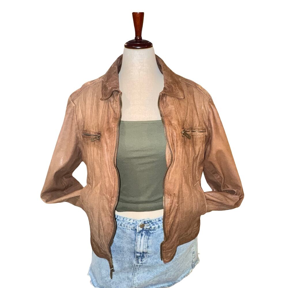 Vintage Guess Jeans 90s Brown Leather Sherpa Lined Jacket Large
